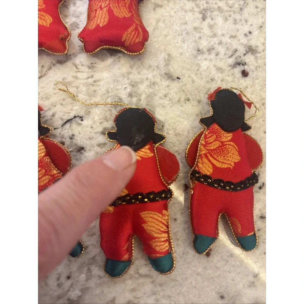 6 Silk Embellished Christmas‎ Ornaments Asian Children Chinese Lunar New Year